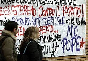 Students at La Sapienza University protested against the Pope